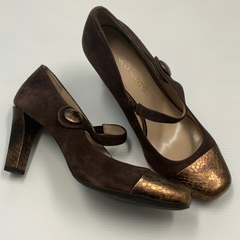 Franco Sarto Brown and Gold Heels